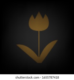 Signo de tulipán. Icono de la rejilla de una pequeña bombilla naranja en la oscuridad. Ilustración.