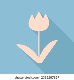 Tulip sign. Unbleached silk Icon with very long shadow at dark sky blue background. Illustration.