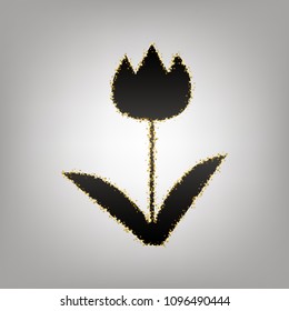 Tulip sign. Vector. Blackish icon with golden stars at grayish background.
