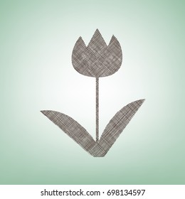 Tulip sign. Vector. Brown flax icon on green background with light spot at the center.