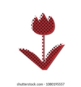 Tulip sign. Vector. Brown icon with shifted black circle pattern as duplicate at white background. Isolated.