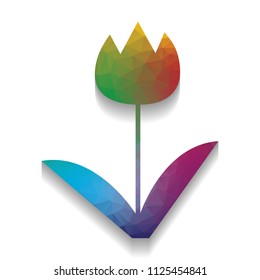 Tulip sign. Vector. Colorful icon with bright texture of mosaic with soft shadow on white background. Isolated.