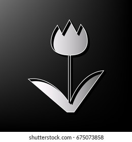 Tulip sign. Vector. Gray 3d printed icon on black background.