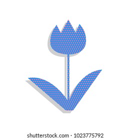 Tulip sign. Vector. Neon blue icon with cyclamen polka dots pattern with light gray shadow on white background. Isolated.