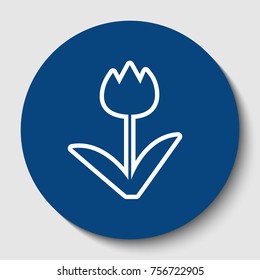 Tulip sign. Vector. White contour icon in dark cerulean circle at white background. Isolated.