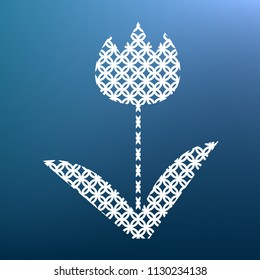 Tulip sign. Vector. White textured icon at lapis lazuli gradient background.