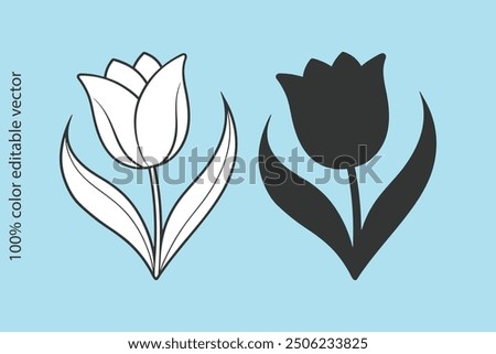 Tulip silhouette vector illustration art design logo icon. Symbol flower flat graphic icon. Line art hand drawing. Tulip logo icon silhouette vector style with white background.