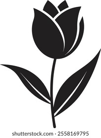 Tulip silhouette vector on white background with leaf