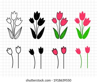 Tulip simple design. Flower bouquet. Minimal summer spring decoration. Silhouette vector flat illustration. Cutting file. Suitable for cutting software. Cricut, Silhouette