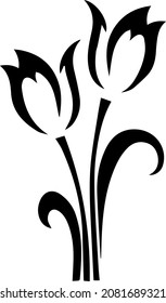 Tulip simple tribal tattoo art or Icon Logo Design. T-shirt print design. Silhouette vector flower. Flat  Black and White Vector Illustration 