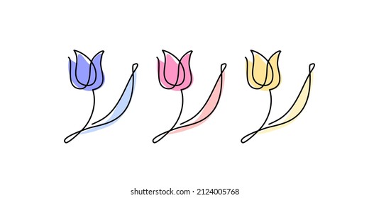 tulip single line logo. flower for women's day - continuous line icon. March 8. tulips set