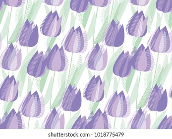 Tulip spring floral design element. Pale violet tender flower vector illustration. Pale solor geometric seamless pattern