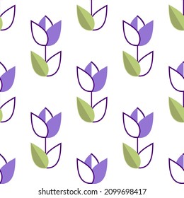 Tulip Feder Blumen Design Element. violettes zartes, florales Vektorgrafik.   geometrisches nahtloses Muster