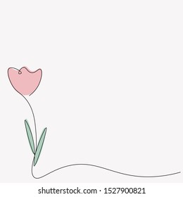 Tulip spring flower one line drawing, vector illustration