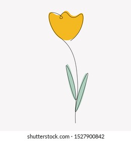 Tulip spring flower one line drawing, vector illustration