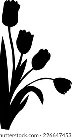 Tulip. Spring Flower. Silhouettes of tulip flowers with leaves. Design element.