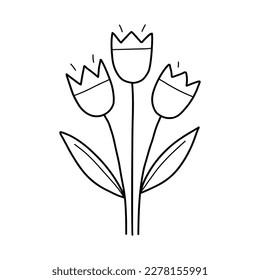 Tulip spring flower vector doodle illustration. Floral cute outline tulip simple illustration for kids, greeting cards, holidays
