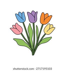Tulip spring flowers clipart vector. Spring garden tulip flowers. Tulip clipart illustration isolated on white background.