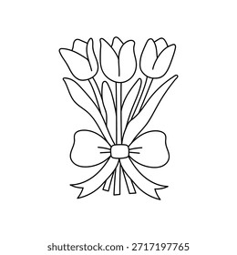 Tulpenfrühlingsblumen Clipart-Vektor. Frühlingsgarten Tulpenblumen. Tulpenblumen Malvorlagen Frühling Arbeitsblätter druckbar für Kinder, Kindergarten und Vorschule. Arbeitsblätter mit Tulpenblumen nachzeichnen und einfärben.