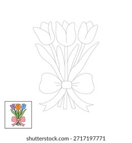 Tulipa flores primavera clipart vetor. Flores de tulipa de jardim de primavera. Tulipa flor colorir páginas mola planilhas imprimíveis para crianças, jardim de infância e pré-escola. Rastrear e cor tulipa flores planilhas.