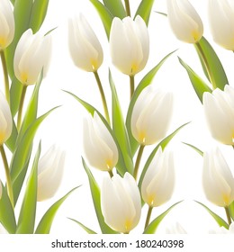 Tulip spring flowers seamless pattern. Vector illustration.