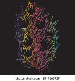 Tulip. Spring flowers. Vintage bouquet. Freehand sketch, bright outline.
