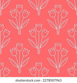 Tulip spring seamless pattern vector doodle illustration.