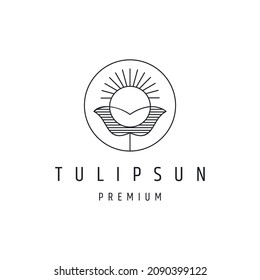 Tulip Sun logo vector design template linear style icon on white backround