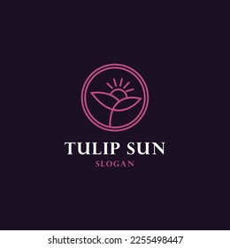 Tulip Sun logo vector design template linear style icon