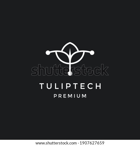 Tulip tech line art. Minimalist .in black backround