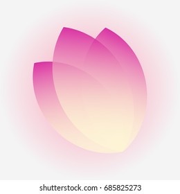 Tulip, Three Petal Icon, vector logotype with transparent purple, violet and pink flower petals. Template for banner, website, design, cover, infographics on a light background.