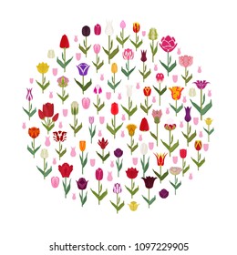 Tulip varieties flat icon set. Garden flower and house plants infographic. Vector illustration