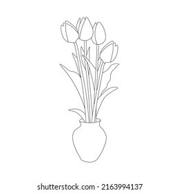 tulip vase of flower coloring page element with graphic illustration design