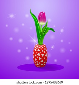 Tulip in a vase on a colored background, isolated. Vector illustration