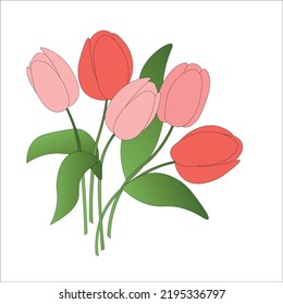 Tulip. Vector floral bouquet. Flat bouquet of tulips. 
Women's Day.` 8 March. Vector illustration with flowers.