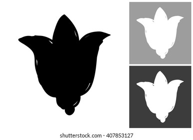Tulip vector hand drawn graphic image. Label with minimalistic shape tulip. Isolated element on white, gray and black background. Paint imitation.