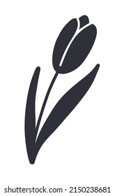 Icono del vector Tulip. Ilustración plana en blanco y negro. Delicada flor primaveral.