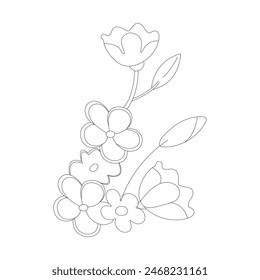 Tulip vector illustration. Black and white floral vector art of a tulip, Magnolia flowers isolated on white background, Plant branch for tattoos and invitations