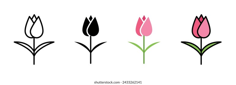Tulip Vector Illustration Set. Spring Bloom Sign suitable for apps and websites UI design style.