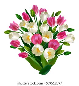 Tulip. Vector illustration. Springtime. Realistic Flowers. Bouquet