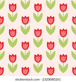 Tulip vector pattern, seamless repeating background, flat illustration