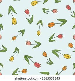 Tulip Vector Seamless Pattern illustration for Print, Wallpaper, Decoration.