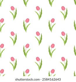 tulip. Vector seamless pattern on spring and easter theme. Cute flat illustration for textile and wrapping paper