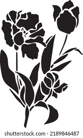 Tulip Vector, Stencil, black and white