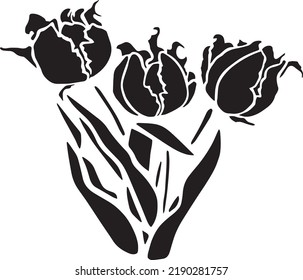 Tulip Vector, Stencil, black and white