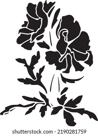 Tulip Vector, Stencil, black and white