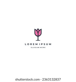 tulip wine logo design on isolated background, girl wine logo, tulip combine with wine glass