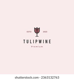 tulip wine logo design retro hipster vintage, girl wine logo, tulip combine with wine glass