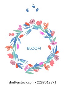 tulip wreath of flowers card design with text