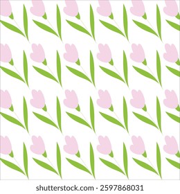 Tulipes pink pattern, flowers with leaves,